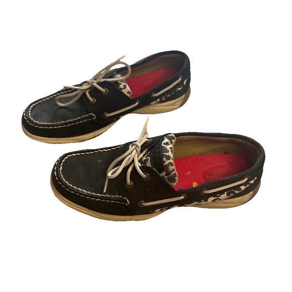 Sperry 8M TopSider 9775909 Black Angelfish Leopard Print Slip On Loafer Women - Picture 1 of 7